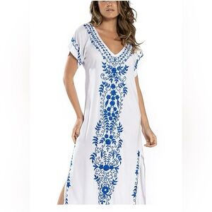 NWOT Women V Neck Short Sleeve Beach Long Dress Kaftan Swimsuit Cover up